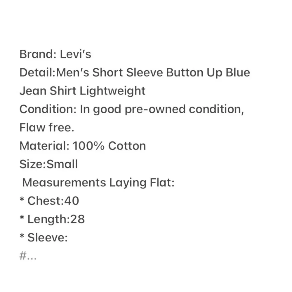 Levis Mens Blue Short Sleeve Denim Button Up Shirt Lightweight Small